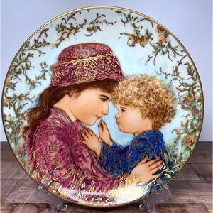 Edna Hibel 1988 Mothers Day Plate Sarah & Jess Gold Trim Limited Edition